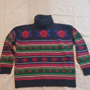 Floral Patterned Turtleneck Sweater